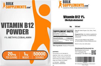 Photo of the BulkSupplements.com Vitamin B12 Powder 20 mg label