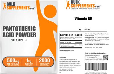 Photo of the BulkSupplements.com Pantothenic Acid Powder 500 mg label