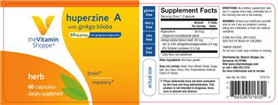 Photo of the The Vitamin Shoppe Huperzine A with Ginkgo Biloba label