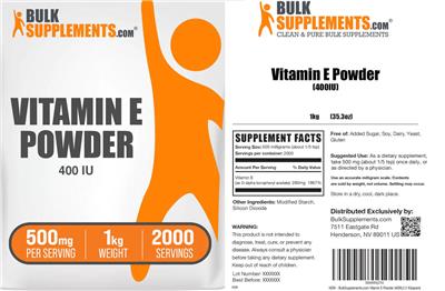 Photo of the BulkSupplements.com Vitamin E Powder 500 mg label