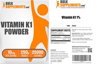Photo of the BulkSupplements.com Vitamin K1 Powder 10 mg label