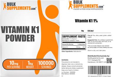 Photo of the BulkSupplements.com Vitamin K1 Powder 10 mg label
