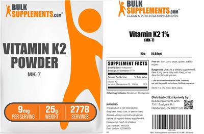 Photo of the BulkSupplements.com Vitamin K2 Powder 9 mg label