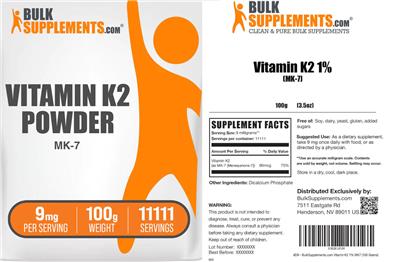 Photo of the BulkSupplements.com Vitamin K2 Powder 9 mg label