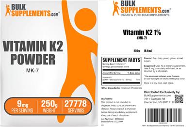 Photo of the BulkSupplements.com Vitamin K2 Powder 9 mg label