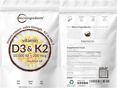 Photo of the Micro Ingredients Vitamin D3 10,000 IU & K2 200 mcg label