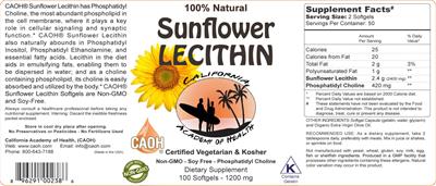 Photo of the California Academy of Health Sunflower Lecithin 1200 mg label