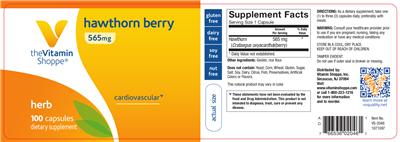 Photo of the The Vitamin Shoppe Hawthorn Berry 565 mg label