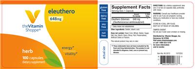 Photo of the The Vitamin Shoppe Eleuthero 648 mg label
