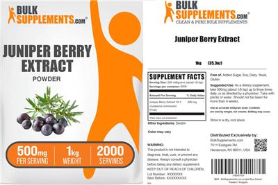 Photo of the BulkSupplements.com Juniper Berry Extract Powder 500 mg label
