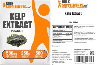 Photo of the BulkSupplements.com Kelp Extract Powder 500 mg label