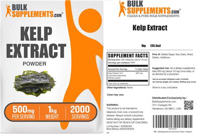 Photo of the BulkSupplements.com Kelp Extract Powder 500 mg label