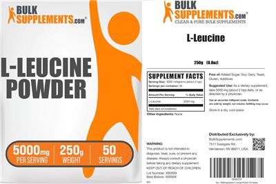 Photo of the BulkSupplements.com L-Leucine Powder 5000 mg label
