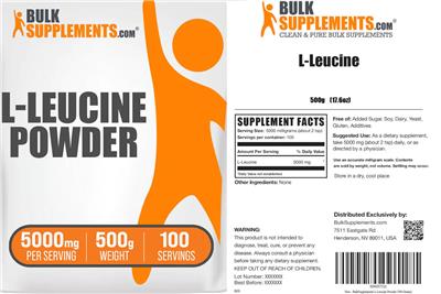 Photo of the BulkSupplements.com L-Leucine Powder 5000 mg label