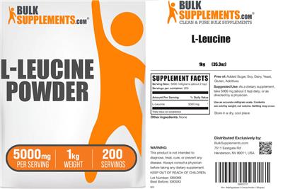 Photo of the BulkSupplements.com L-Leucine Powder 5000 mg label