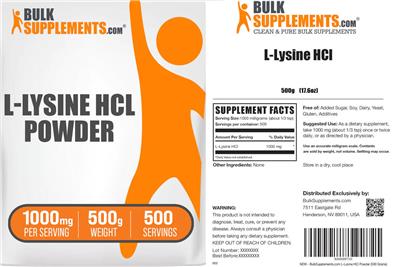 Photo of the BulkSupplements.com L-Lysine HCl Powder 1000 mg label