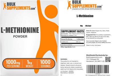 Photo of the BulkSupplements.com L-Methionine Powder 1000 mg label