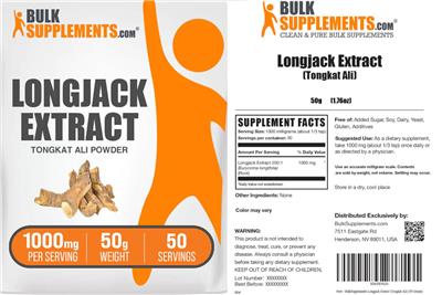 Photo of the BulkSupplements.com Longjack Extract Powder 1000 mg label