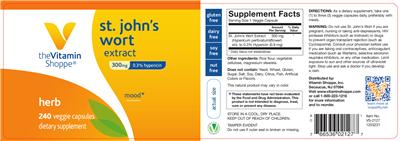 Photo of the The Vitamin Shoppe St. John's Wort Extract 300 mg label