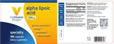 Photo of the The Vitamin Shoppe Alpha Lipoic Acid 300 mg label