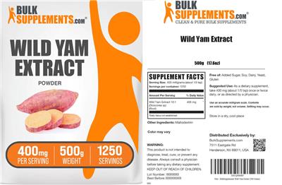 Photo of the BulkSupplements.com Wild Yam Extract Powder 400 mg label