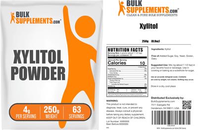Photo of the BulkSupplements.com Xylitol Powder 4 g label