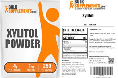 Photo of the BulkSupplements.com Xylitol Powder 4 g label