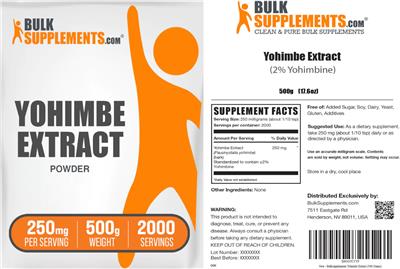 Photo of the BulkSupplements.com Yohimbe Extract Powder 250 mg per serving label