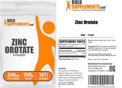 Photo of the BulkSupplements.com Zinc Orotate Powder 340 mg label