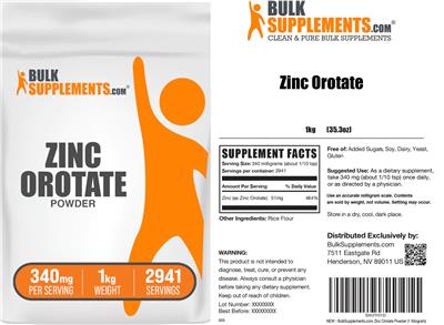 Photo of the BulkSupplements.com Zinc Orotate Powder 340 mg label