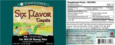 Photo of the Plum Flower Six Flavor Teapills label