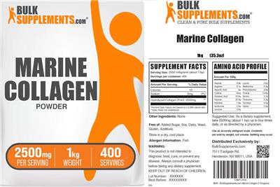 Photo of the BulkSupplements.com Marine Collagen Powder 2500 mg label