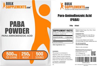 Photo of the BulkSupplements.com PABA Powder 500 mg label