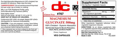 Photo of the DC Magnesium Glycinate 500 mg label