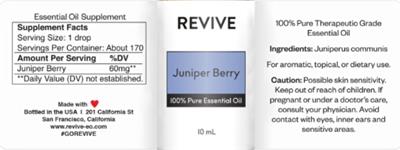 Photo of the Revive Juniper Berry label