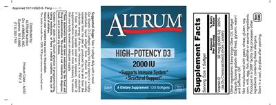 Photo of the Altrum High-Potency D3 2000 IU label