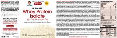 Photo of the ProCaps Ultimate Whey Protein Isolate Unflavored label