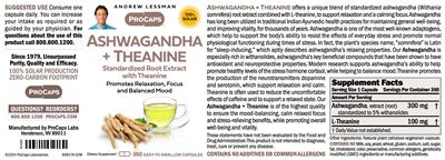 Photo of the ProCaps Ashwagandha + Theanine label