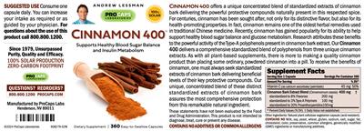 Photo of the ProCaps Laboratories Cinnamon 400 label