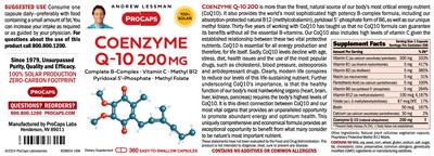 Photo of the ProCaps Coenzyme Q-10 200 mg label