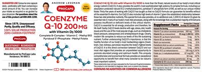Photo of the ProCaps Coenzyme Q-10 200 mg with Vitamin D3 1000 label