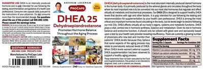 Photo of the ProCaps DHEA 25 label