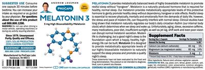 Photo of the ProCaps Melatonin 3 mg label