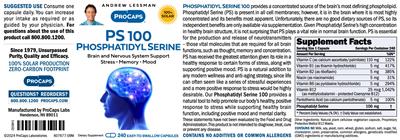 Photo of the ProCaps PS 100 Phosphatidyl Serine label