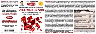 Photo of the ProCaps Laboratories Vitamin B12 500 label