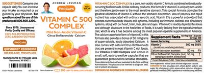 Photo of the ProCaps Vitamin C 500 Complex label