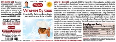Photo of the ProCaps Vitamin D3 3000 label