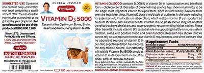 Photo of the ProCaps Vitamin D3 5000 label