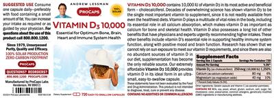 Photo of the ProCaps Vitamin D3 10,000 label