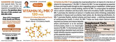Photo of the ProCaps Vitamin K2 MK-7 120 mcg label